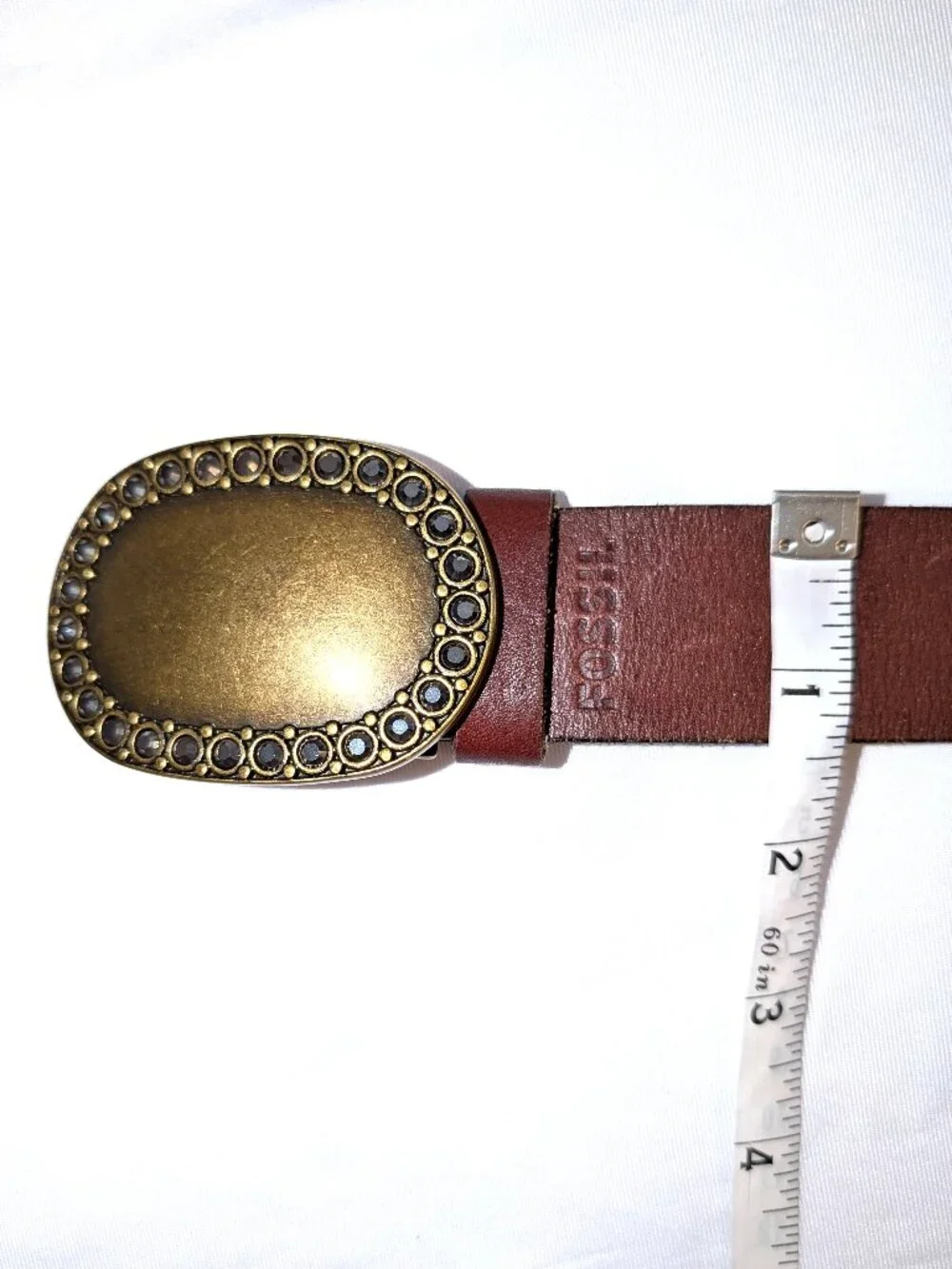 VINTAGE Fossil | Size Large Brown Leather Belt w Brass/Antique Gold Tone Buckle